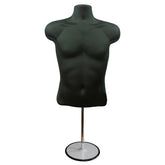 Half 3/4 Male Hanging Plastic Mannequin Black Body Form with Round base stand